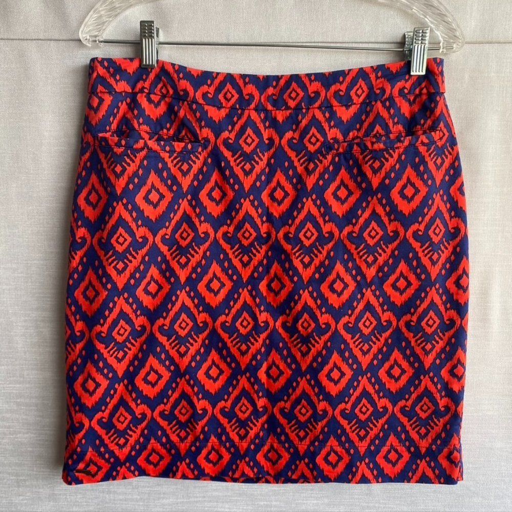 HATLEY WOMANS SKIRT 6 RED BLUE PENCIL CHEVRON TRIBAL